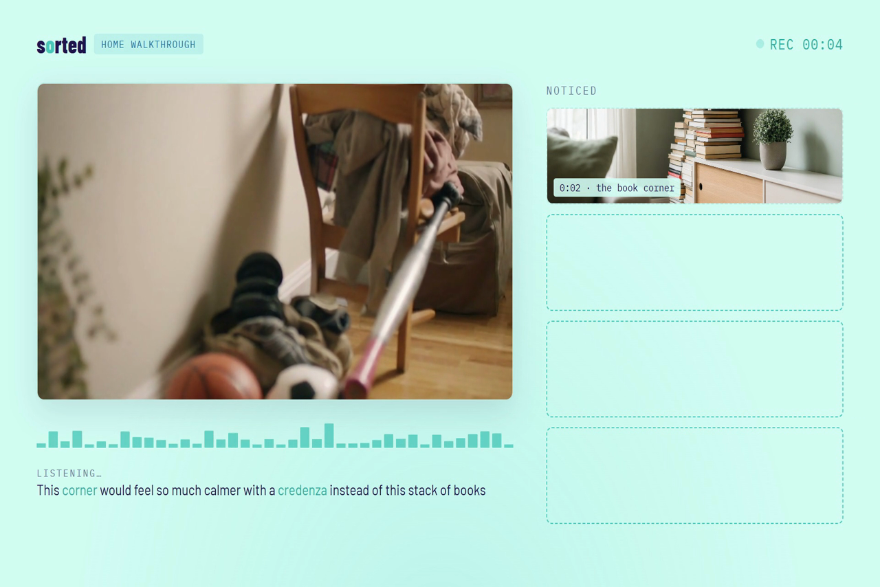 Live transcript and noticed captures during a walkthrough